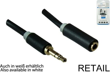 DINIC Kabel 3.5mm Klinke St./ Bu. Verlängerung 2m, schwarz