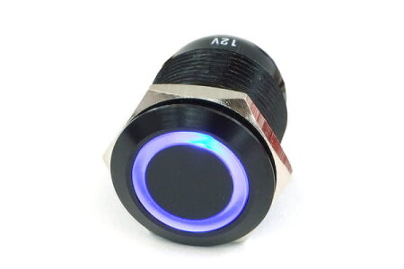 Phobya Vandalismus  / Klingeltaster 19mm Aluminium schwarz, blau Ring beleuchtet 6pin