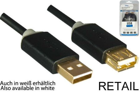 DINIC Kabel USB Verlängerung 2m A St. > A Bu., schwarz