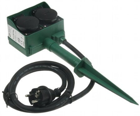 Gartensteckdose mit Erdspieß, 2-fach, IP44, 1,4m Kabel
