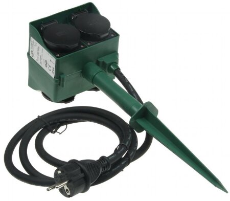 Gartensteckdose mit Erdspieß, 4-fach, IP44, 1,4m Kabel