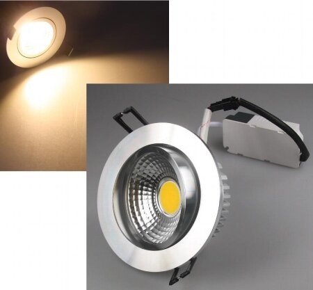 LED-Einbauleuchte "COB-7", 7W, 450lm ALU, 3000K, 90°, Ø109xT47mm,Rahmen chrom