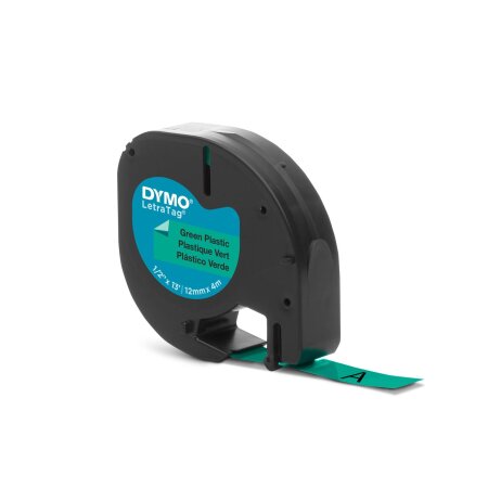 DYMO Original Schriftband für LetraTag Plastik 12mm x 4m - schwarz auf grün