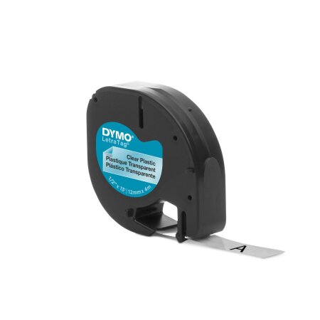 DYMO Original Schriftband für LetraTag Plastik 12mm x 4m - schwarz auf transparent