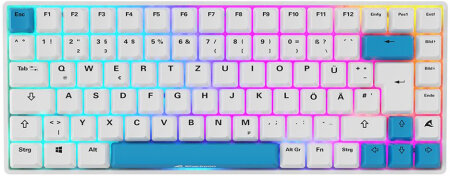 Sharkoon Skiller SGK50 S3 PBT, weiß/hellblau, LEDs RGB, hot-swap, Gateron G Pro 3.0 YELLOW, USB, DE