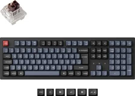 Keychron K10 Pro, PBT, schwarz/blaugrau, LEDs RGB, Keychron K Pro BROWN, USB/Bluetooth, DE