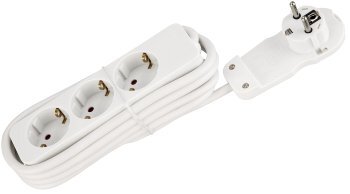 Schutzkontakt-Steckdosenleiste 3-fach 3600W, 2m Kabel, weiß, Flachstecker