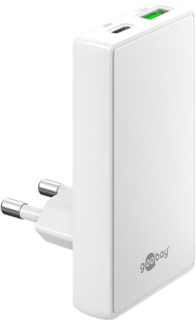 Goobay Ladeadapter 230V > Dual-Schnellladegerät 90° Flat (65 W) weiß