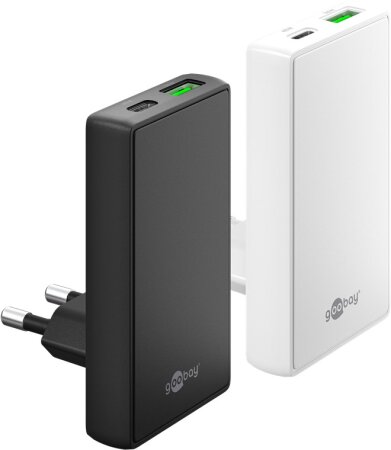 Goobay Ladeadapter 230V > Dual-Schnellladegerät 90° Flat (45 W) schwarz