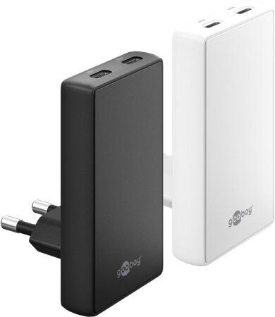 Goobay Ladeadapter 230V > Dual-Schnellladegerät 90° Flat (65 W) schwarz